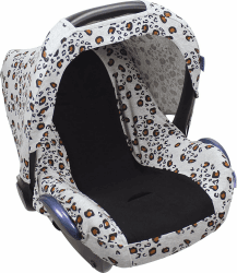 Original Dooky Seat Cover Schonbezug Little Leopard für Babyschale Universalgröße geeignet für 3 und 5 Punkt Gurtsystem Autositz, für Altersgruppe 0+, weiss/gelb/schwarz