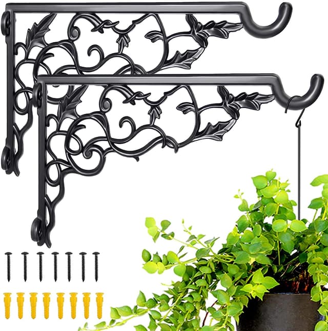 BNGGOGO Hängepflanzenhalterung, Rosenrebenform, massives Aluminium, robuster Haken zum Aufhängen, rostbeständige Wandhalterung, hängende Halterung für Pflanzen, Korb, Laterne, Windspiel (2 Stück) Rosenranke