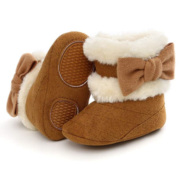 RVROVIC Baby Jungen Mädchen Plüsch Winter Schneestiefel Bowknot Anti Rutsch Warmes Fleece Kleinkind Stiefel Kleinkind Vorläufer 12-18 Monate 1 Braun