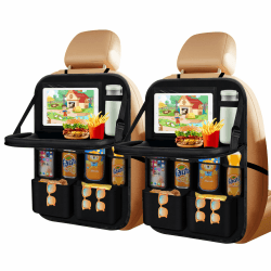 CaiTang Auto Organizer, 2 Stück Autositz Organizer Große Rückenlehnenschutz Auto Kinder Multifunktional Wasserdicht Rücksitz Organizer mit Klapptisch, Tablet Tasche und Viele Taschen-Schwarz (Schwarz)