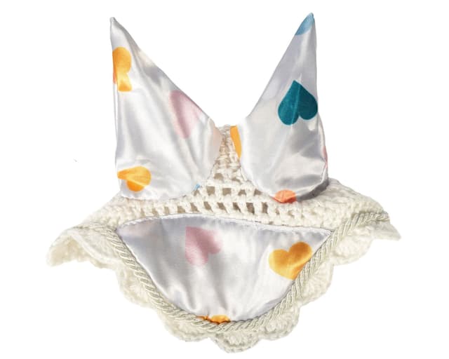 HKM Hobby Horsing Print Fliegenhaube, Weiß Mit Herzchen, One Size