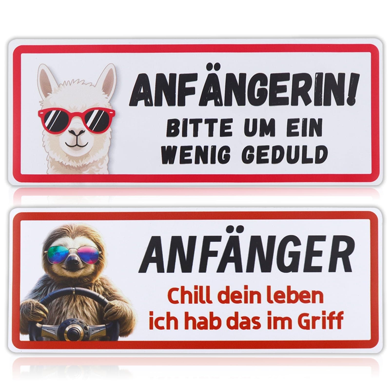 Fahranfänger Magnetschild 20x8cm - Anfänger Schild Auto, Magnetschild mit Spruch & witzigem Motiv, Geschenke zum Führerschein(Jungs & Alpaka)