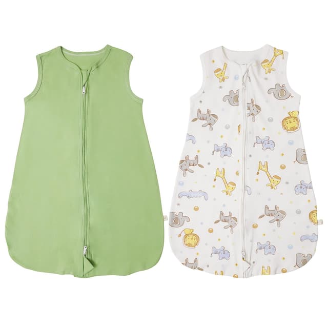 RUIOMII 2er Pack Schlafsack Baby 0-6 Monate, Weicher Baumwoll Sommerschlafsack Baby 0.5 Tog mit Reißverschluss Wearable Blanket für Kleinkinder, Dinosaurier und Grün L B