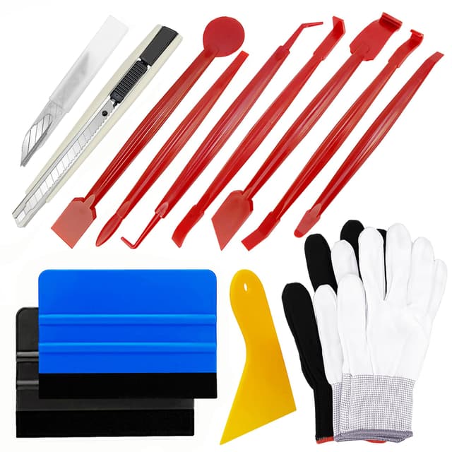 Umaki Kfz-Fenstertönungs-Set, Vinyl-Werkzeuge für Autolackschutzfolie, Vinylfolie, Aufkleber, mit Arbeitshandschuhen, 10 cm Filzkantenabzieher, 7-in-1-Vollwickelrakel für Kanten, Schaber und Trimmer