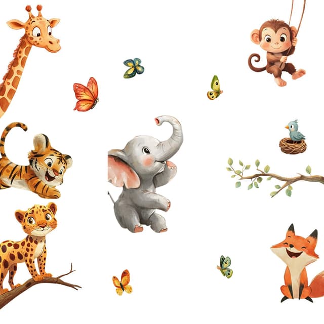milaosk Wandtattoo Tiere Wandsticker Dschungel Giraffe Tiger Leopard Fuchs Affe Elefant Vogel Schmetterling Wandbilde Selbstklebend Aufkleber Wandaufkleber Kinderzimmer Babyzimmer Schlafzimmer Deko