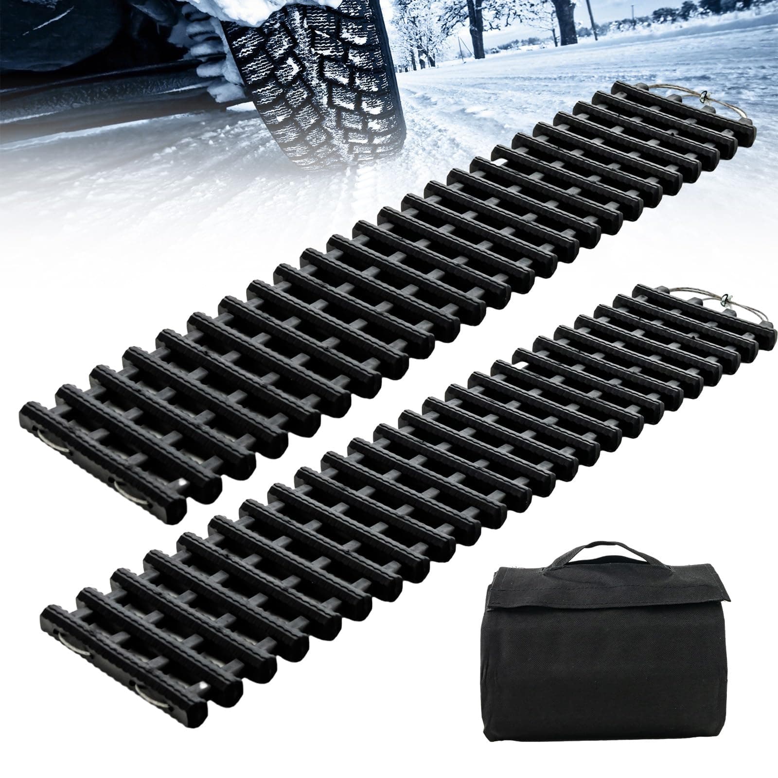 COSTWAY 2 Stücke Anfahrhilfe Auto, Sandbleche Offroad, Traktionsmatte für Sand Schnee EIS Schlamm, Offroad Tracks Traction Mats, Traktionshilfe mit Tasche für Wohnmobil/PKW/LKW (98 x 21 x 2,8 cm)