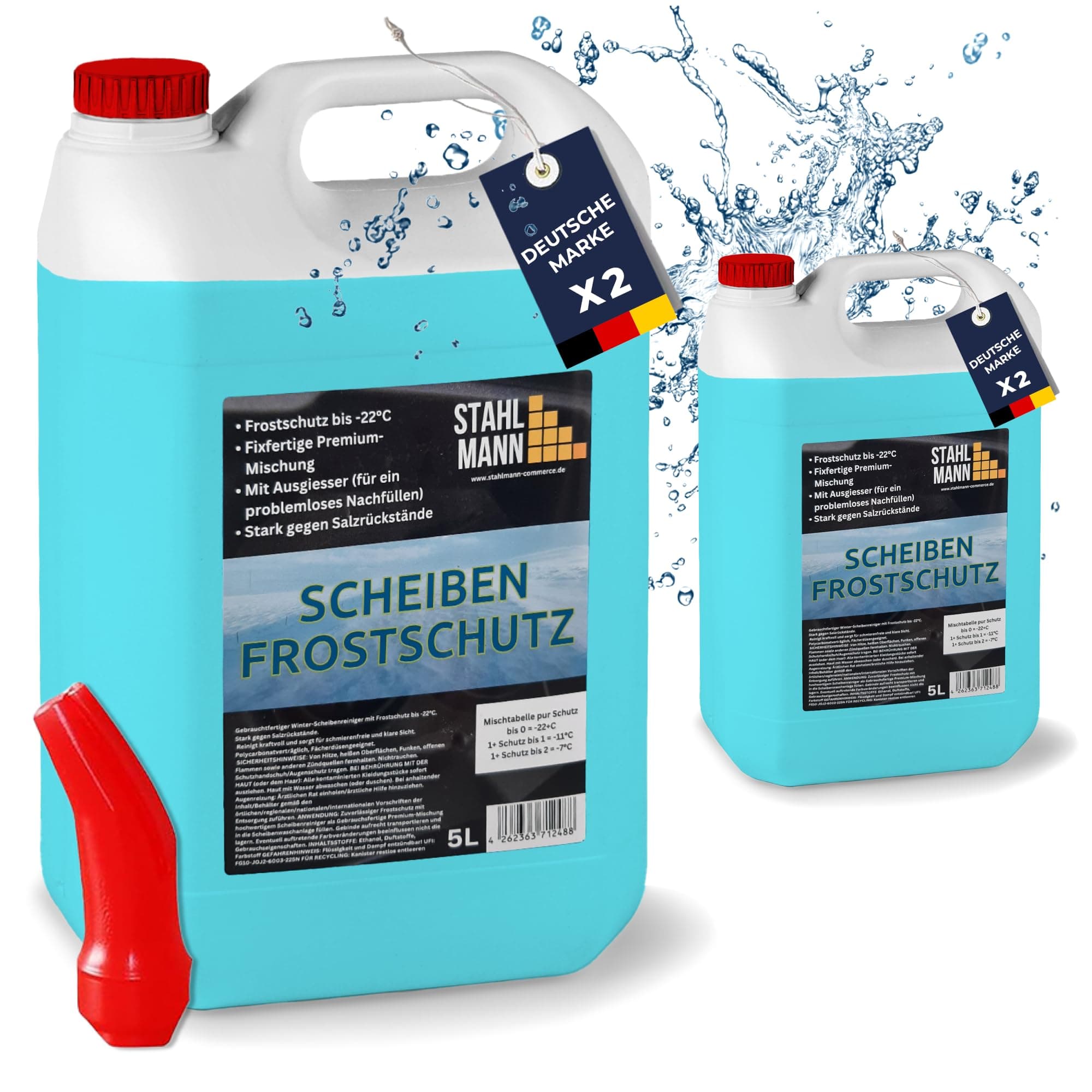 STAHLMANN® Scheibenfrostschutz 2x5 L [MADE IN GERMANY] - ScheibenfrostschutzKonzentrat für klare Sicht – Scheibenfrostschutzbis -22°C
