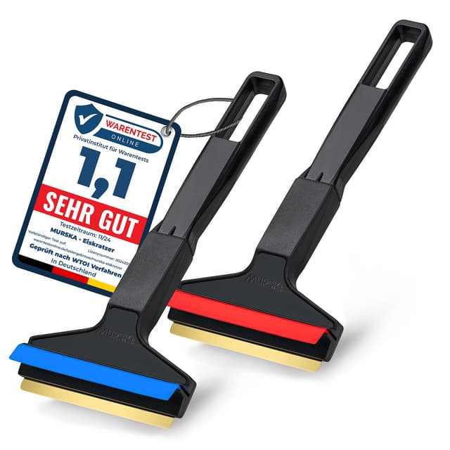 LP A053-2 Eiskratzer Auto [2 Stück] - Messing Scheibenkratzer Auto - schnell, mühelos & schonend - Premium HIPS - mit Messingklinge & Gummilippe - aus Finnland 2 Stück L&P A053 Farbe zufällig