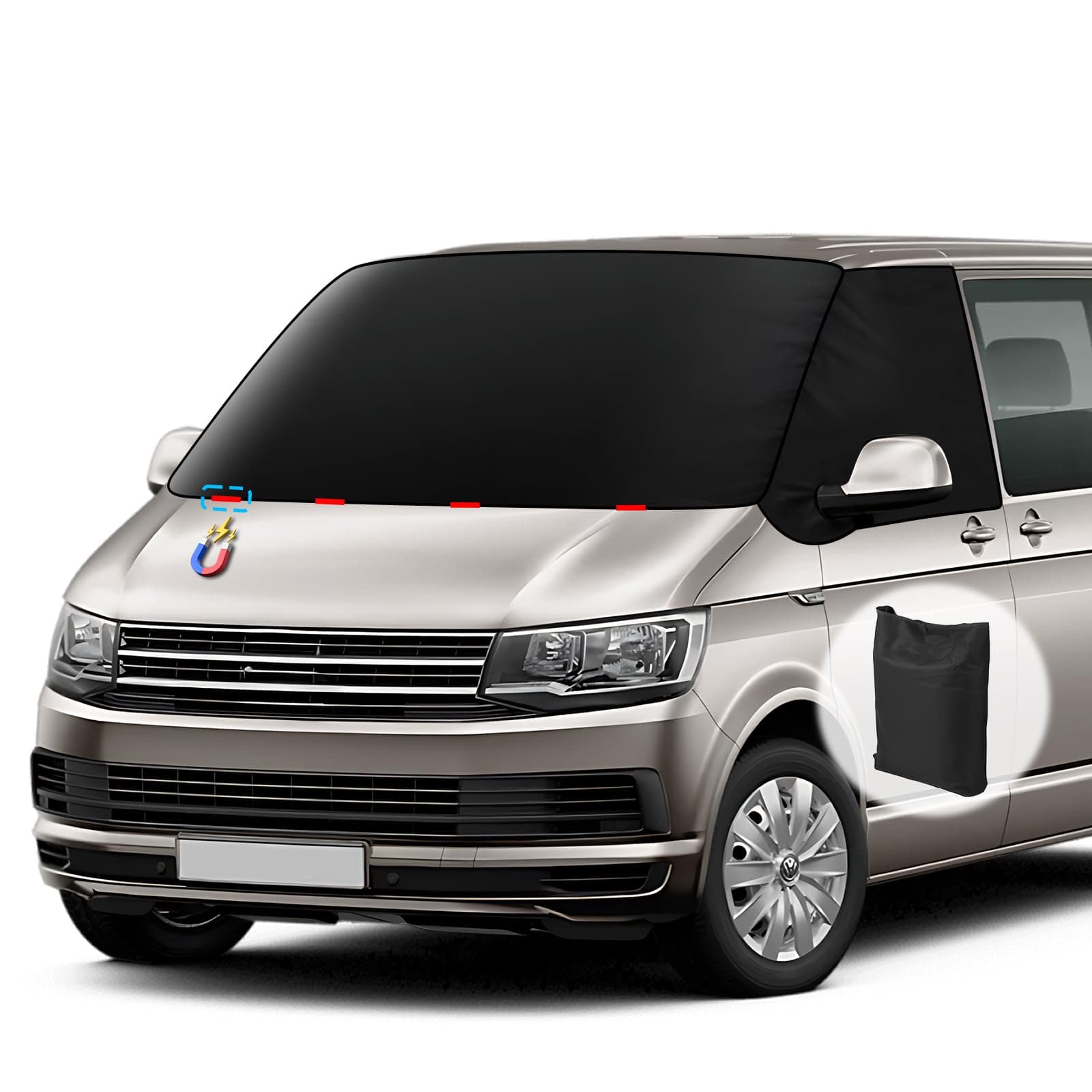 ZATOOTO Frontscheibenabdeckung für Volkswagen T5 T6, 600D Oxford Stoff wasserdichtes Windschutzscheibenabdeckung, Allwetter-Windschutzhaube, lichtundurchlässige UV/Frost/EIS/Staub Schutzhülle