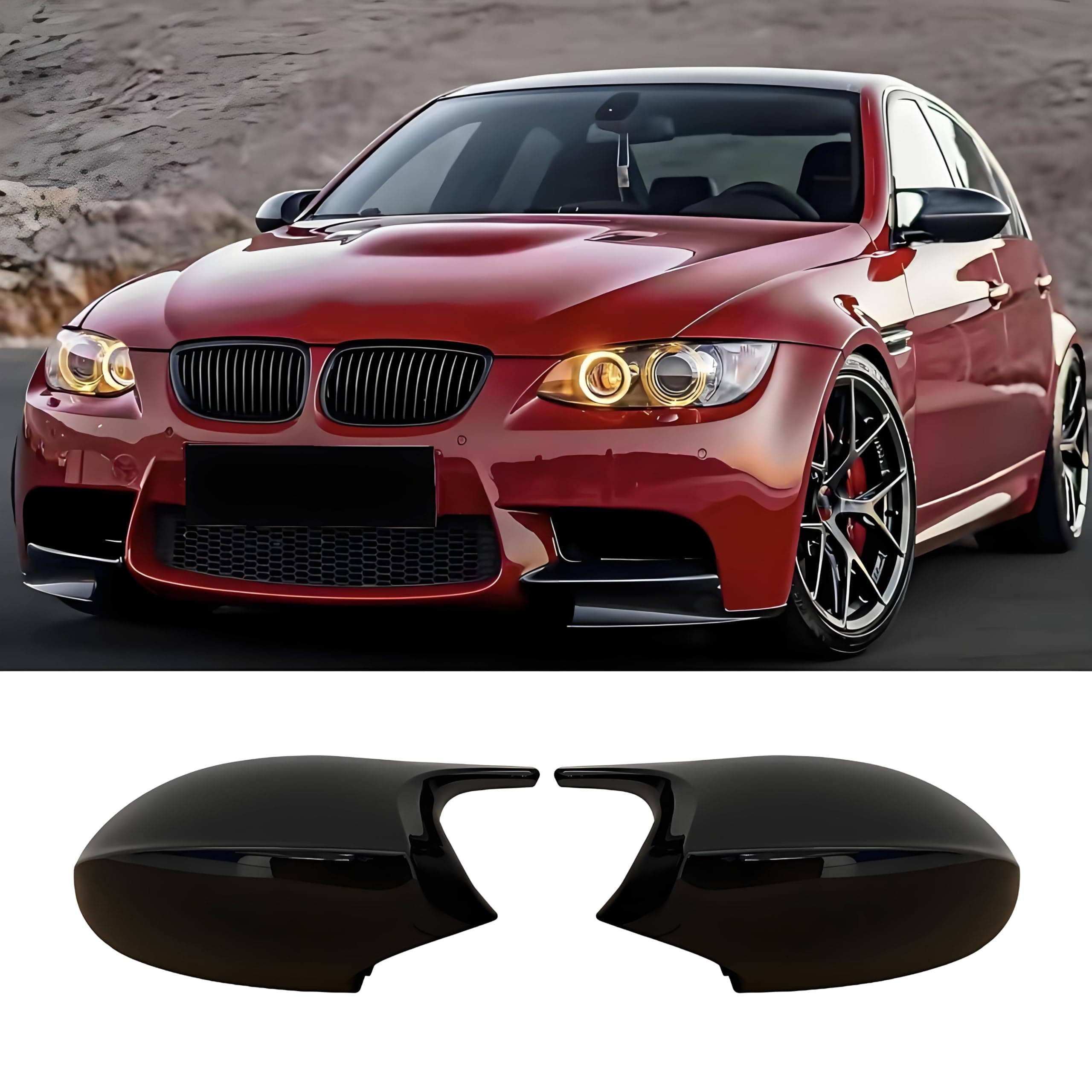 Jinpengyong Spiegelkappen, 1 Paar Auto Rückspiegel Kappe Tür Abdeckung für BMW E81 E82 E87 E88 E90 E91 2005-2008 E92 E93 2006-2009 Glänzend Schwarz (For 1er E81 E87&3er E90 E91 E92 E93 PRE)