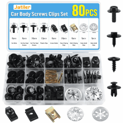 JatilEr 80 Stück Karosserieschrauben Clips Set, Kfz Blechmuttern Schraube Mutter Clip Kit, U Typ Befestigungsclips mit Klemmscheiben Hitzeschutzblech für Auto Body Undertray Fender Türverkleidung Angebot bei HelloDeals