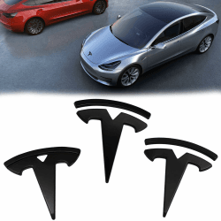 3 Stücke Tesla Emblem Logo: Modell 3 Auto Marke Etikett Front Motorhaube Frontkennzeichen Kofferraum Lenkrad Logo Aufkleber Mattschwarze Emblem Auto Zubehör Kompatibel mit Tesla Model 3 Angebot bei HelloDeals