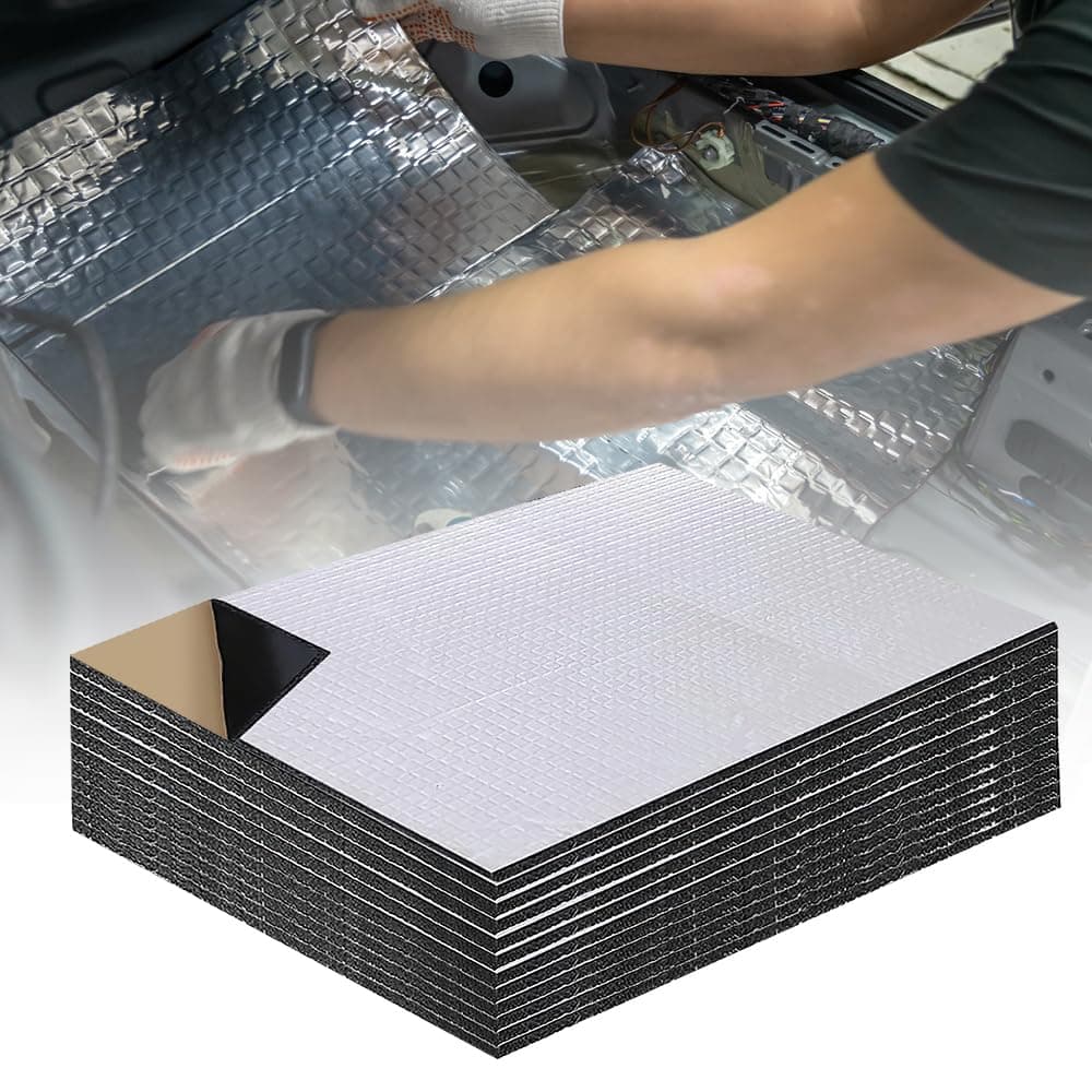 YANGUN Dämmmatte Auto, 12 Stück schallschutzmatte auto, Antidröhnmatte Selbstklebend, Feuerfest Feuchtigkeitsfest Wasserdicht Isoliermatte für Kofferraum, Tür, Motorhaube 250x180x5mm (12) (12)