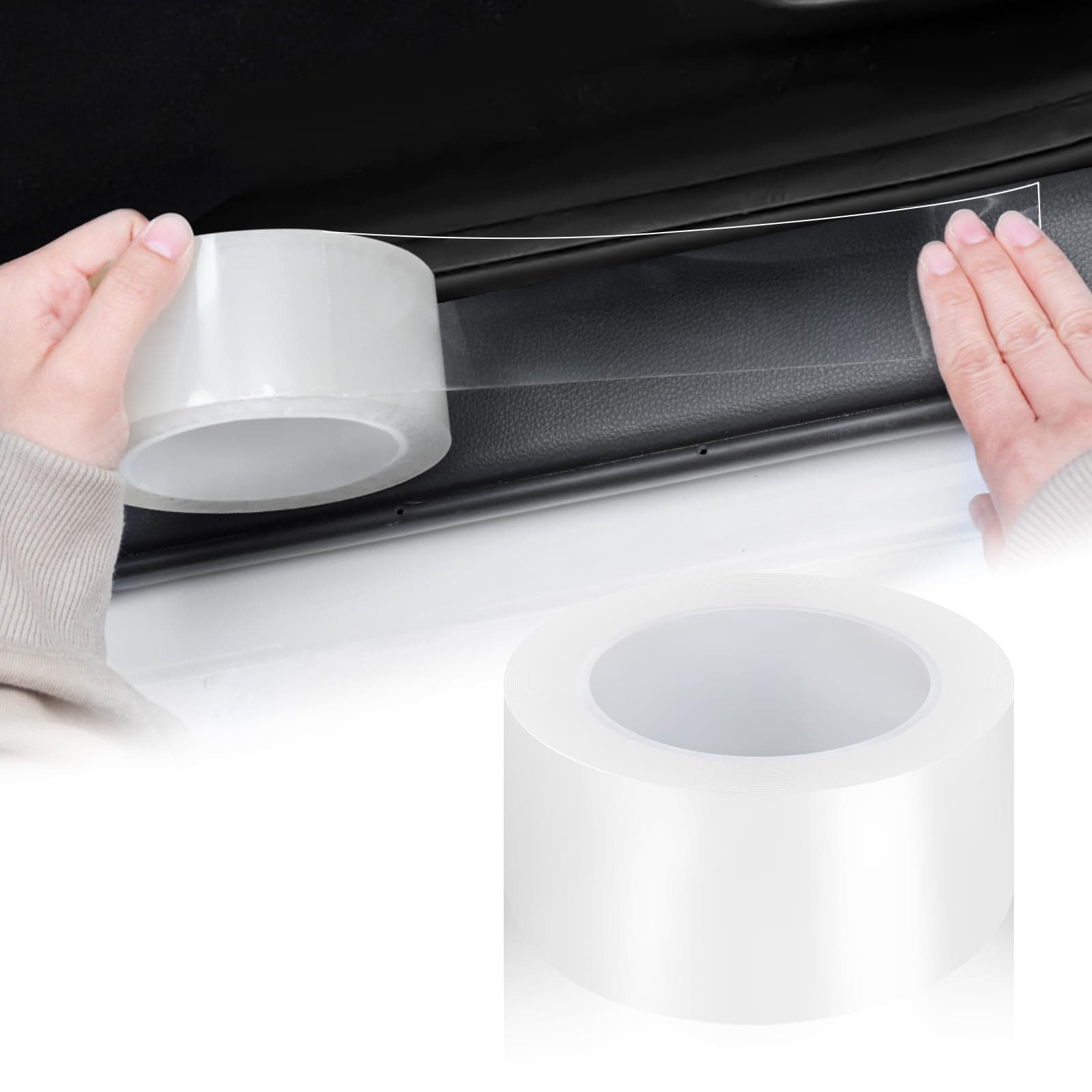 EINESIN Auto Einstiegsleisten Schutz 5cm*10m, Carbon Aufkleber, Auto Einstiegsleisten Kohlefaser Aufkleber, Selbstklebend Schutzfolie Lackschutzfolie Auto（Transparent） 5 cm X 10 Meter