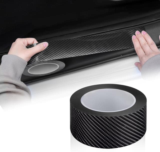 EINESIN Auto Einstiegsleisten Schutz 5cm*10m, Carbon Aufkleber, Auto Einstiegsleisten Kohlefaser Aufkleber, Auto Selbstklebend Schutzfolie Lackschutzfolie 5CM x 10M（1 Stück）
