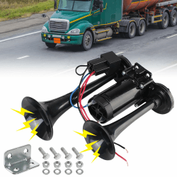 LKW Hupe 12V, Doppelrohr Lufthorn, Super Laut Air Horn, Laut Autohupe, LWK Hupe, Train Horn mit Kompressor, Lufthorn Drucklufthorn Laute Hupe Kit für 12 V Fahrzeug, PKW, Zug, Boot, Auto, Van Angebot bei HelloDeals
