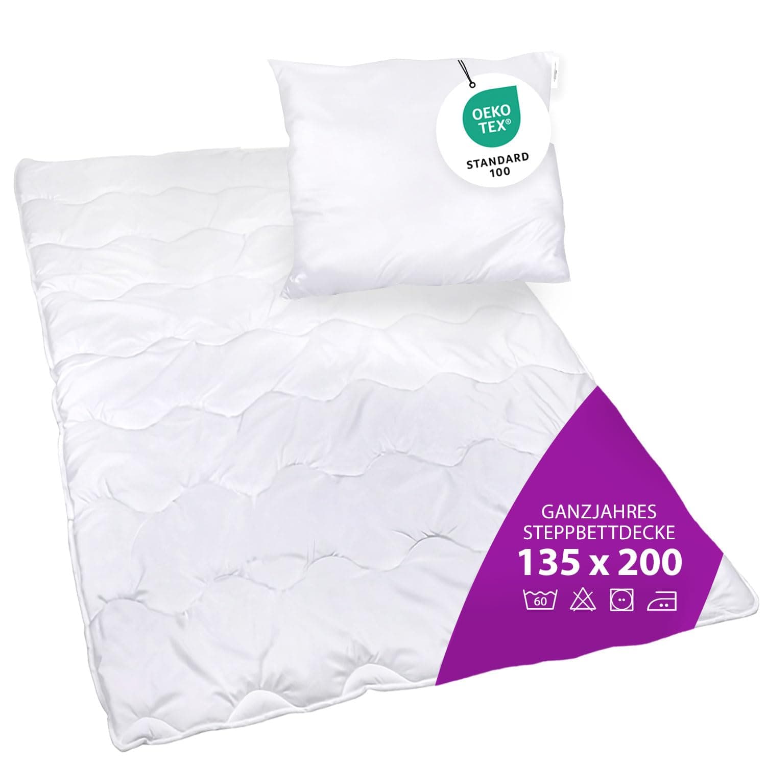 AddLiving Premium Steppbettdecke 135x200 cm & Kopfkissen 80x80 cm Set | Waschbar | Ganzjahresdecke | 4 Jahreszeiten Bettdecke | Für Allergiker | Bettdecke 135x200 Set mit Kissen | Öko-Tex 100 135 x 200cm Angebot bei HelloDeals