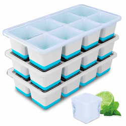Eiswürfelform Groß, 3 Pack Große Eiswürfelbehälter mit Deckel, Leichtes Lösen, BPA-Freie Silikon Eiswürfelformen, 4,5cm Eiswürfel xxl für Whiskey, Cocktails und Getränke (Blau Silicone Ice Cube Tray) 8-3 Blau Angebot bei HelloDeals