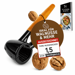 Thiru Nussknacker mit edlem Holzgriff 16cm - 100 Tage risikofrei testen - Nussknacker für Walnüsse Hasel-, Paranüsse - ohne Kernzerquetschung - inkl. E-Book mit Rezepten - Leichte Kraftübertragung Basic Holzgriff Angebot bei HelloDeals