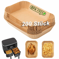 Backpapier für Ninja Heißluftfritteuse, 200 Stück 22cm Airfryer Backpapier für Dual Zone, XXL Air Fryer Accessories kompatibel mit AF400EU 7.5-9.5L Ninja, Princess und anderen Dual Zone Air Fryer Angebot bei HelloDeals
