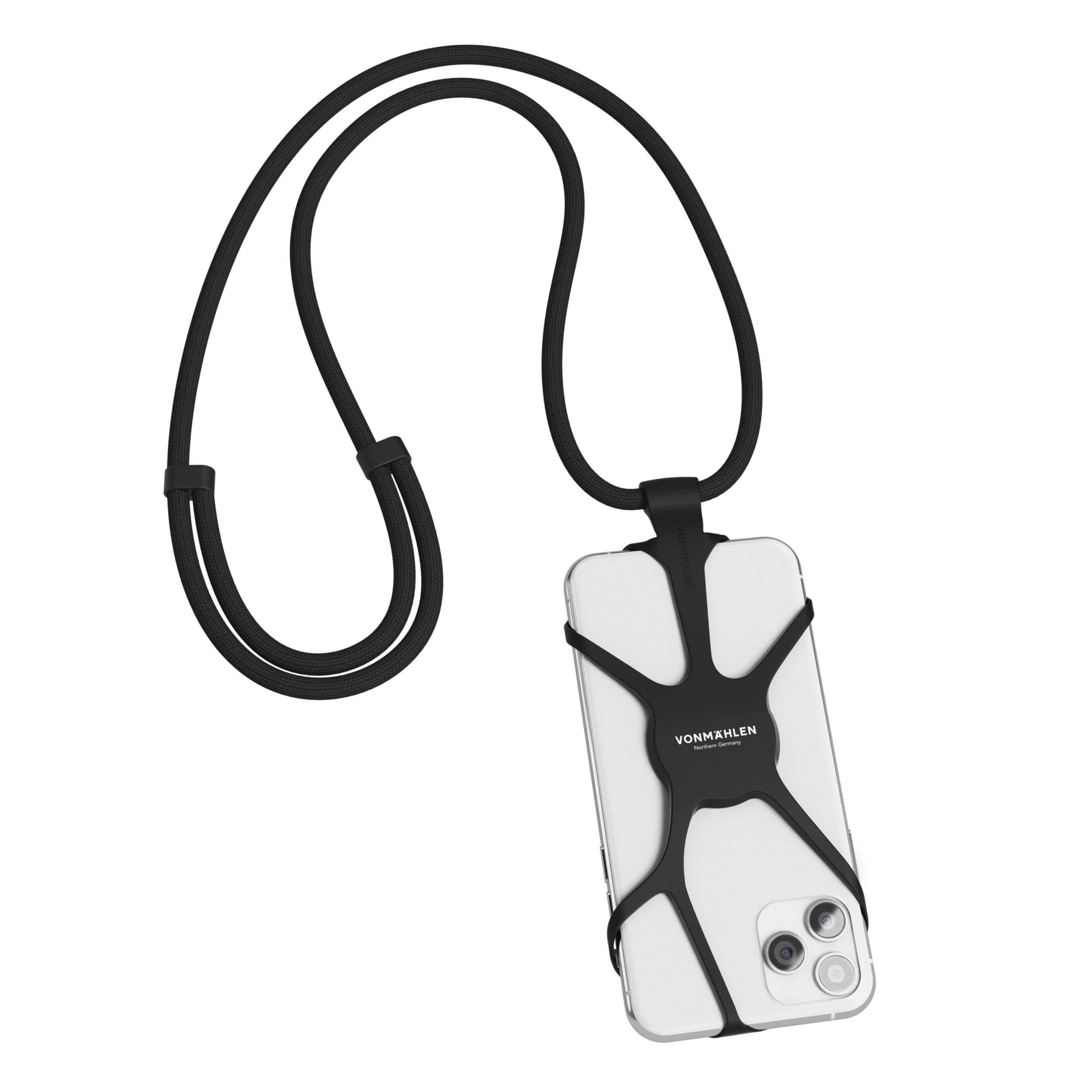 VONMÄHLEN - Infinity Handykette Universal zum Umhängen - Kompatibel mit jedem Handy und Smartphone - Silikon Hülle mit Handyband - Design Schoner aus Silikon - Handy-Umhängeband aus Nylon (Schwarz) Angebot bei HelloDeals