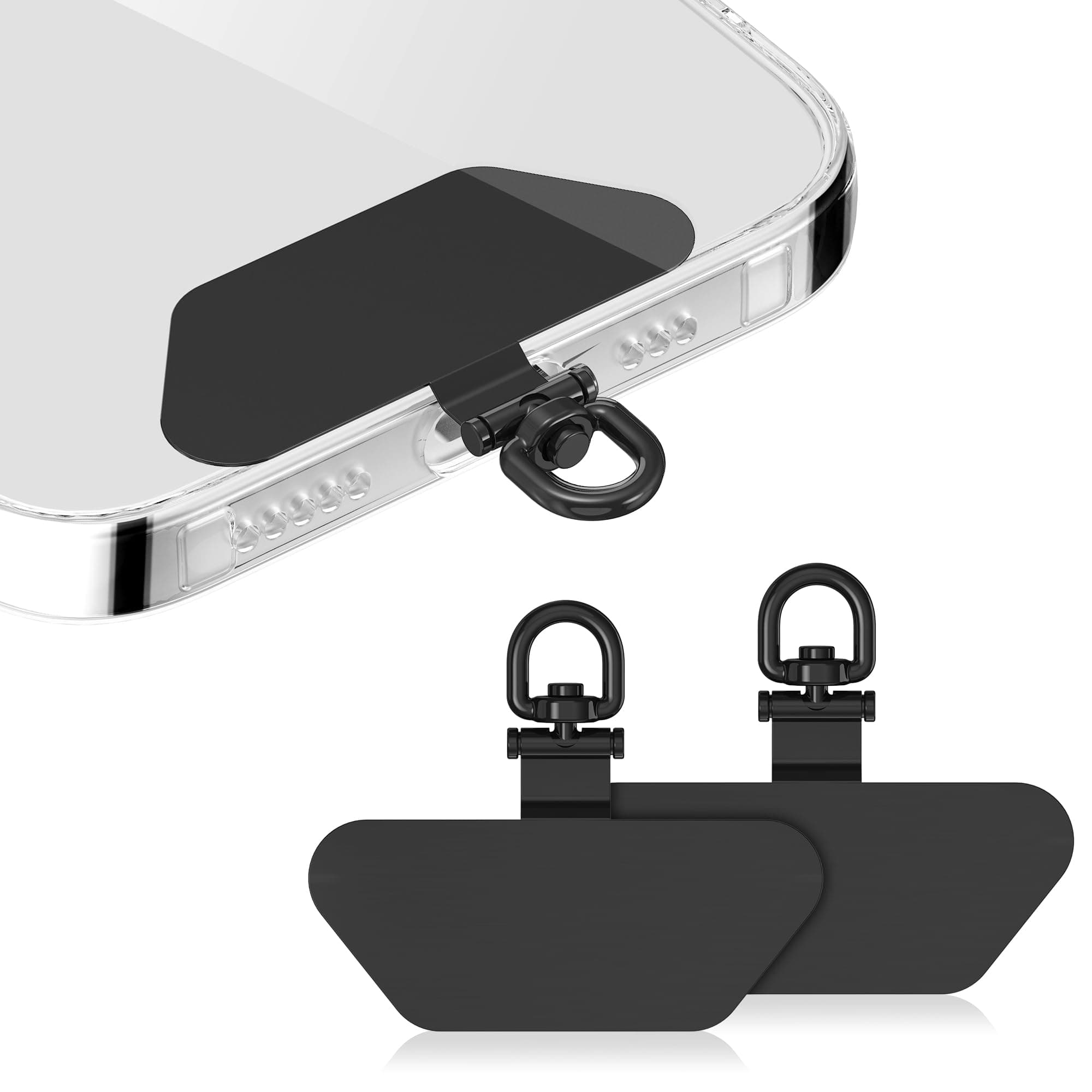 takyu 2/4 Stück Handyband Universal Pads für Handy Umhängeband, 360° Drehbar Universelle Metall-Pads für iPhone-Lanyards Edelstahl, Perfekter Halt für die meisten Smartphones Schwarz