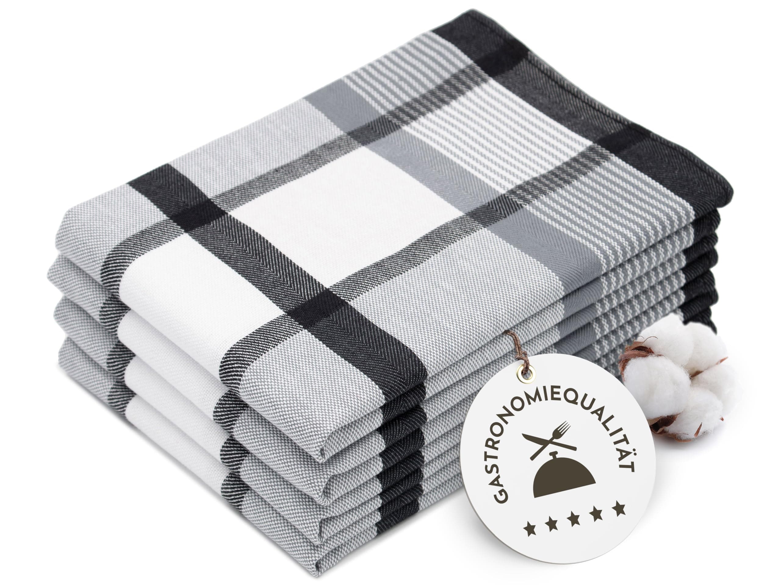 ZOLLNER 4er Set Geschirrtücher Baumwolle in 50x70 cm - saugstarke und robuste Küchentücher - waschbar bis 60°C – in schwarz kariert - Gastronomiequalität - Oeko Tex® Zertifiziert