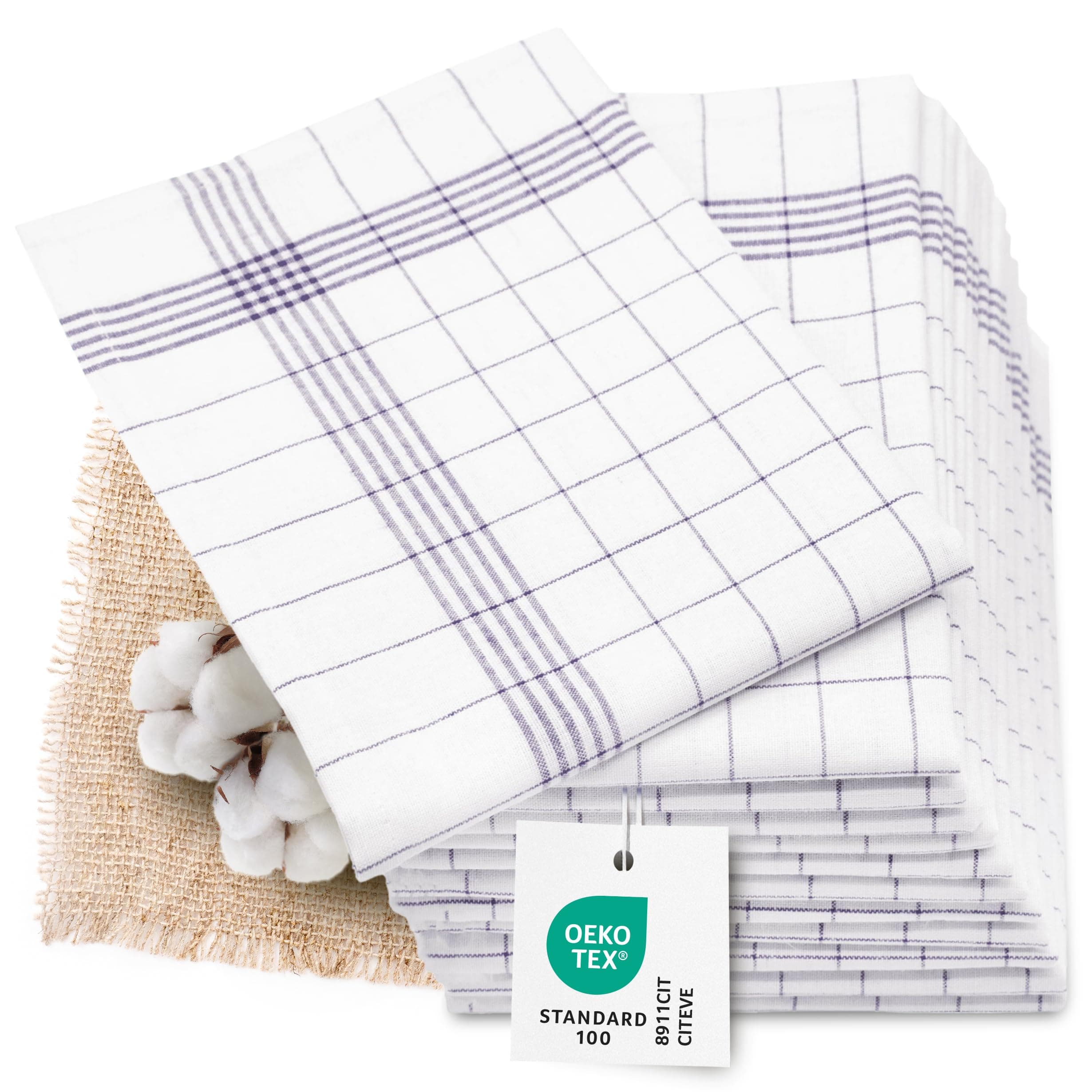 ZOLLNER 12er Set Geschirrtücher Halbleinen in 50x70 cm - super saugstarke und fusselfreie Küchentücher – waschbar bis 95°C – in grau weiß kariert - Gastronomiequalität - Oeko Tex® Zertifiziert Grau 50 x 70 cm