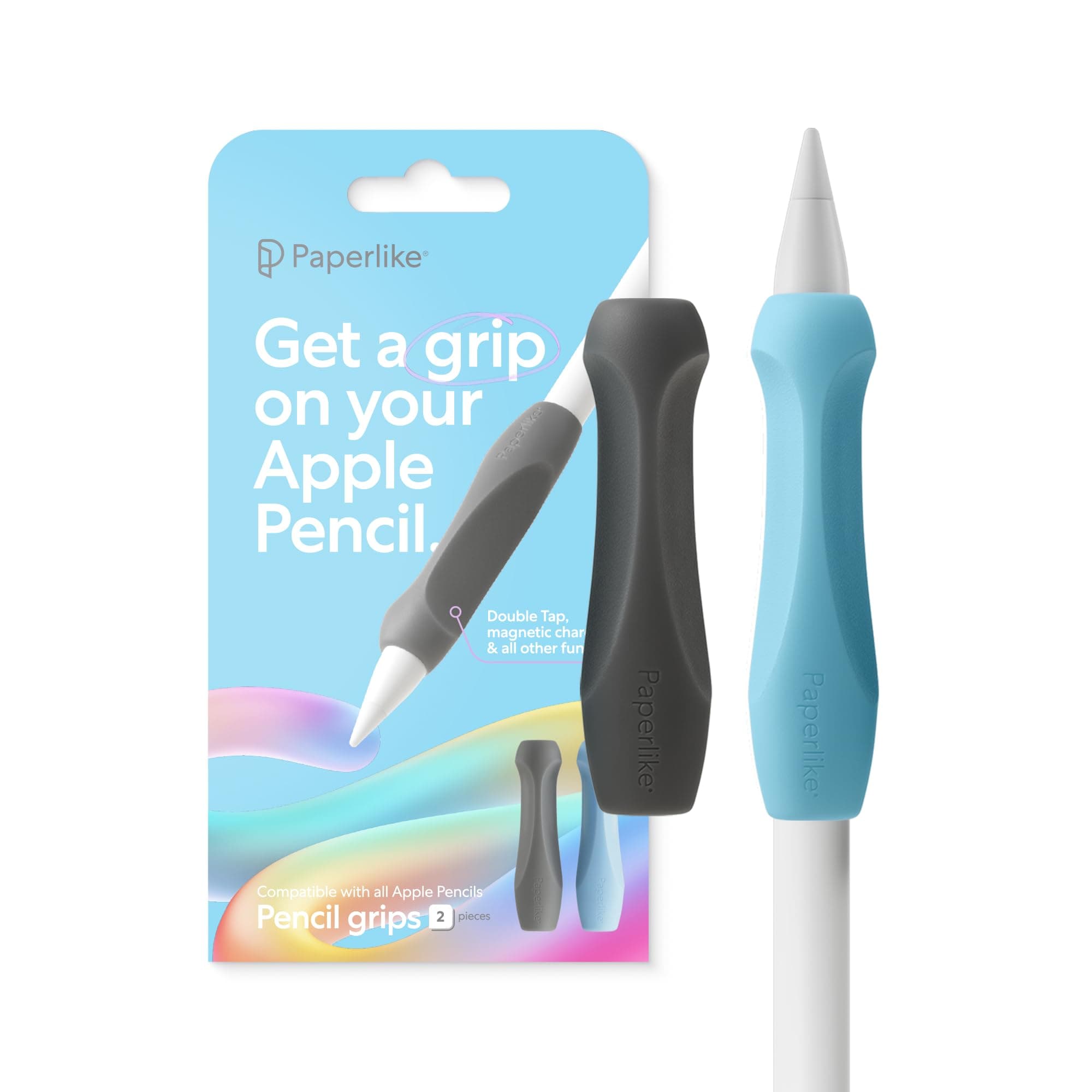 Paperlike Pencil Grips für Apple Pencil 1. & 2. Generation, USB-C & Pro – 2er-Set – ergonomische Präzision Charcoal / Paperlike Blue