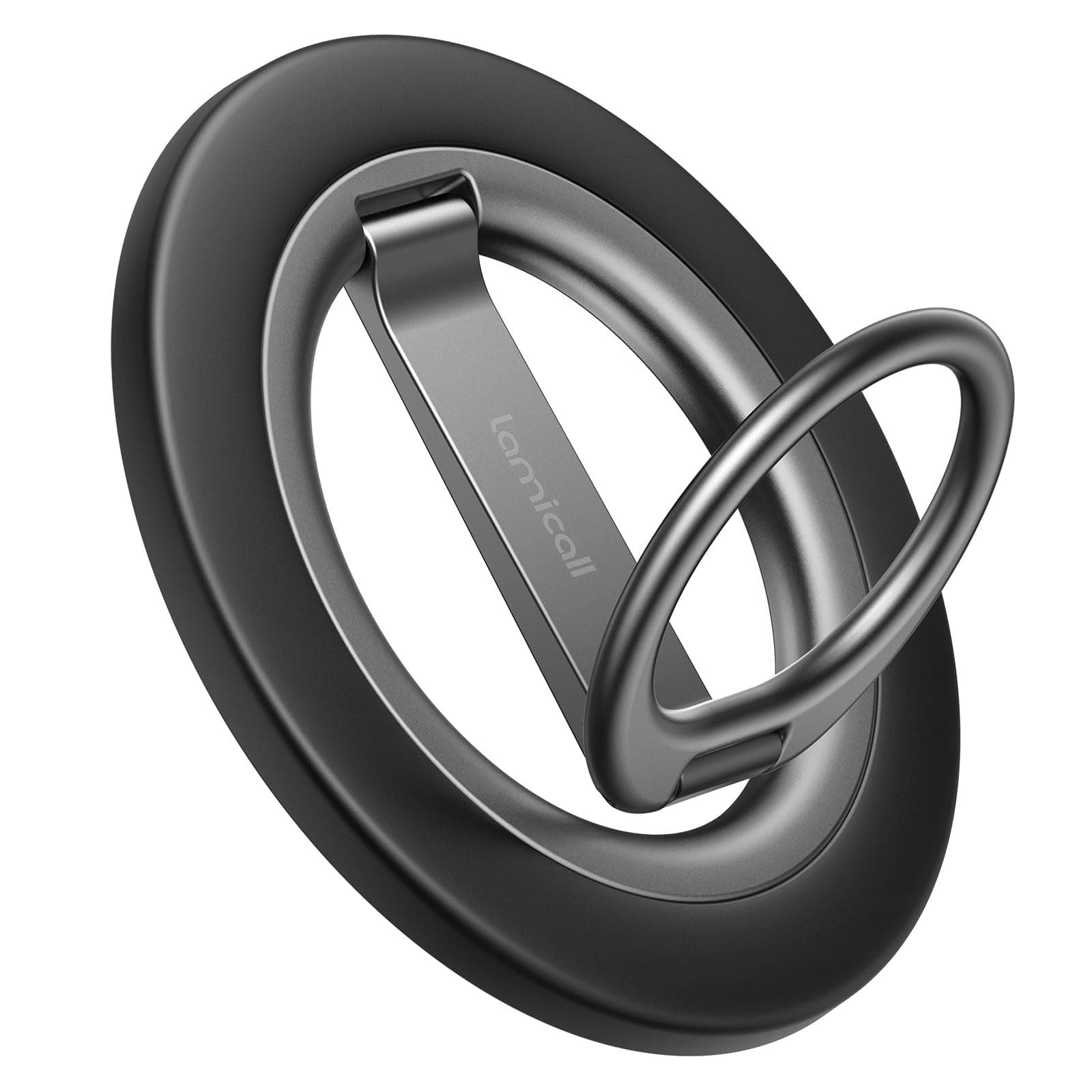 Lamicall Handy Ring Halterung für MagSafe Ring - [Zwei-Achsen Faltbarer Ständer] 2-IN-1 Magnetische Handyringhalterung Finger für MagSafe Zubehör, 360° Drehbarer Handy Griff Halter für iPhone 17/16/15 Schwarz