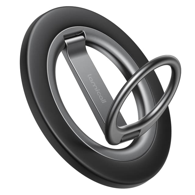 Lamicall Handy Ring Halterung für MagSafe Ring - [Zwei-Achsen Faltbarer Ständer] 2-IN-1 Magnetische Handyringhalterung Finger für MagSafe Zubehör, 360° Drehbarer Handy Griff Halter für iPhone 17/16/15 Schwarz