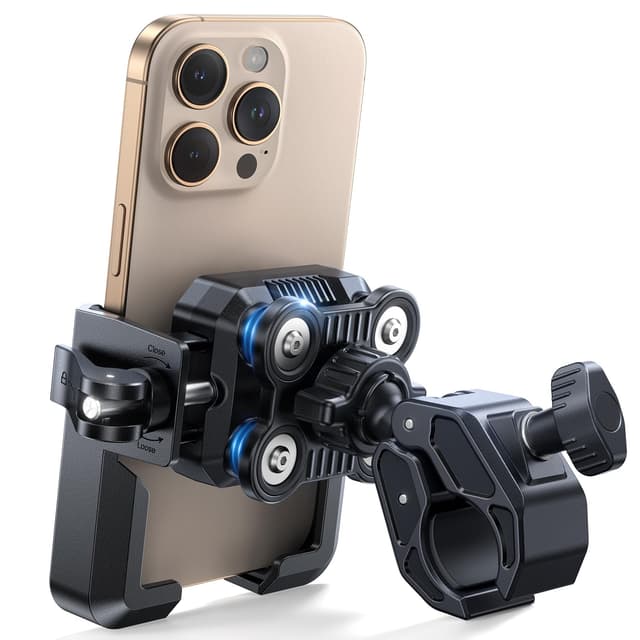 JOYROOM Handyhalterung Fahrrad & Motorrad – [2025 Upgrade 4-Punkt Vibrationsgedämpft] Smartphone Halterung Fahrradlenker, Handyhalterung Motorrad Anti-Vibration für iPhone 17/16 & Samsung S24(4,7"-7") Tiefschwarz