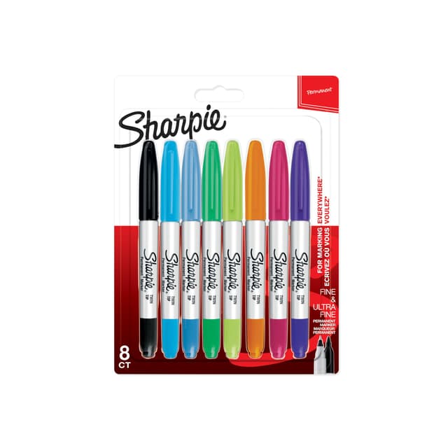 Sharpie Doppelseitiger Permanent Marker | Marker Stift mit Doppelspitze (Fein & ultrafein) | gemischte Farben | 8 Stück 8 stück (1er Pack)