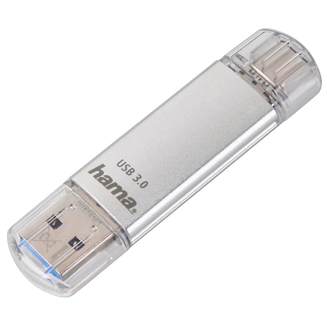 Hama 128GB USB-Speicherstick mit USB 3.0&USB 3.1-Type-C (2-in-1 USB-Stick, z.B.für Android Handy, Tablet, Computer, Notebook, MacBook, OTG, 40MB/s) USB-Typ-C Handy-Stick, Doppel Memory-Stick Silber 128 GB