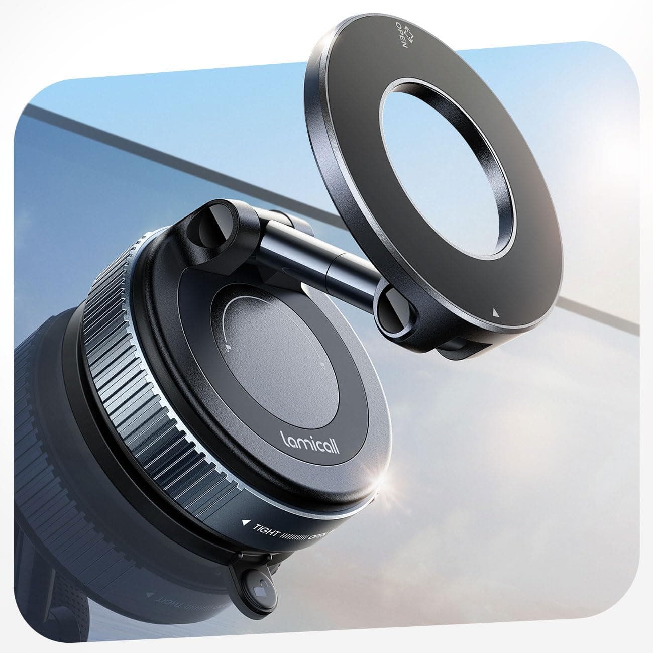 Lamicall Magnetischer Handyhalterung Auto für Magsafe Autohalterung - [TOP Vakuum Saugnapf & 24X Magnete] Mag Safehalterung Auto Handy Halterung, 360° Drehbar KFZ Halter für iPhone 17 16 15 14 Pro Max Schwarz