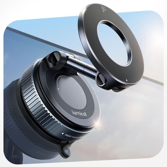 Lamicall Magnetischer Handyhalterung Auto für Magsafe Autohalterung - [TOP Vakuum Saugnapf & 24X Magnete] Mag Safehalterung Auto Handy Halterung, 360° Drehbar KFZ Halter für iPhone 17 16 15 14 Pro Max Schwarz