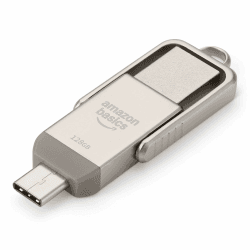 Amazon Basics USB-Speicherstick, USB-Stick mit zwei Anschlüssen (USB-C und USB-A), 128GB, Champagner-Silber 128 GB