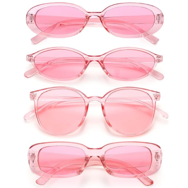 Dwenarry Sonnenbrille Party Vintage Sonnenbrillen Set für Herren Damen Brille Retro 90er Lustige Party Brillen Frauen 4 Stücke Sonnenbrille Rosa