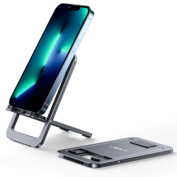 JSAUX Handy Ständer, Faltbarer Aluminium Handyhalterung Tisch Tragbar Handy Halterung Dicker-Hülle-freundlich Halter Kompatibel mit iPhone 16 15 14 13 12 Pro Max Samsung S25 S24 S23 S22 Kindle-Grau Angebot bei HelloDeals