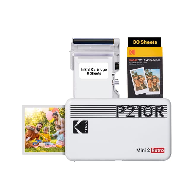 Kodak Mini 2 Retro Mobiler Fotodrucker für Smartphone, Mini Drucker mit Bluetooth, 5,3×8,6 Zentimeter, 38 Blat Bundle, Weiß Drucker + 68 Blatt weiß