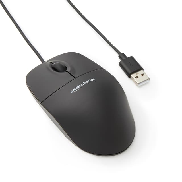 Amazon Basics Optische Maus mit 3 Tasten und USB-Anschluss für Windows und Mac OS X, 1 Stück, Schwarz