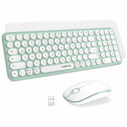 XTREMTEC kabellose Tastatur und Maus,Retro runde Schreibmaschine Tastatur,Slim Funktastatur leise Set,USB 2.4GHz Verbindung,kompakte Tastatur für Laptop,iMac,Windows,PC(Grün-weis)-Deutsche Tastatur Angebot bei HelloDeals