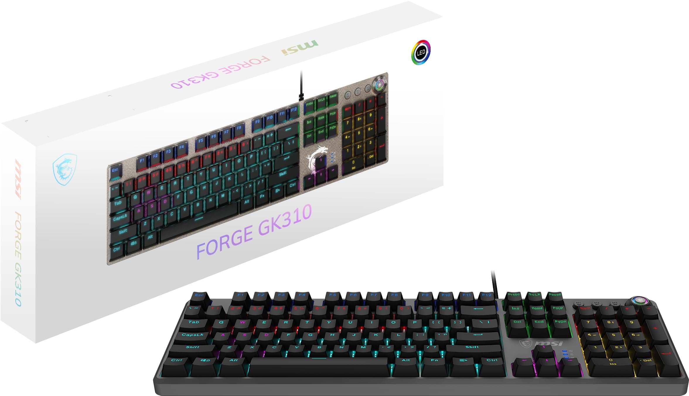 MSI Forge GK310 DE - RED SWITCHES Mechanische Gaming-Tastatur - Mechanische rote Schalter (linear), ergonomische Tastenkappen, rutschfeste Basis, RGB-LED, USB 2.0 - Standardgröße Keyboard FORGE GK310