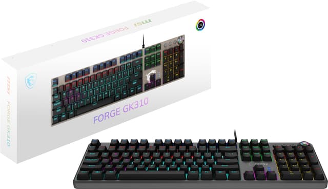 MSI Forge GK310 DE - RED SWITCHES Mechanische Gaming-Tastatur - Mechanische rote Schalter (linear), ergonomische Tastenkappen, rutschfeste Basis, RGB-LED, USB 2.0 - Standardgröße Keyboard FORGE GK310