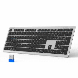 TECKNET Bluetooth Tastatur Kabellose, Wiederaufladbare Multi-Device Wireless Keyboard mit Einfacher bis zu 4 Geräte, Ultraflache, Deutsches Layout (QWERTZ), für Mac, Windows, iOS, Chrome OS Silber Angebot bei HelloDeals