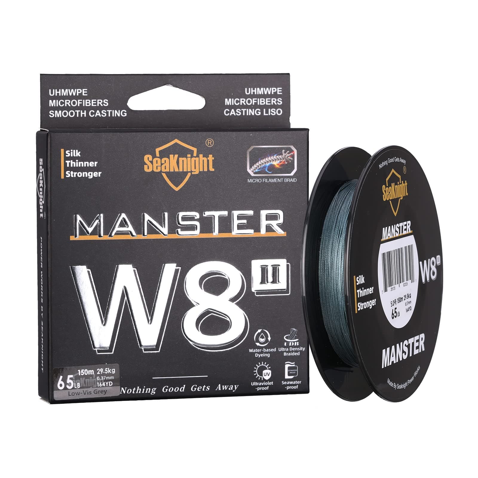SeaKnight W8 II 8 Fach Angelschnur Geflochten Salzwasser 150M/300M/500M PE Geflochtene Angelschnur 8 Stränge Karpfen Angelschnur Forelle 15-100LB 1.0#: 22LB (0.16mm) 150M 8 Fach - Low-Vis Grau