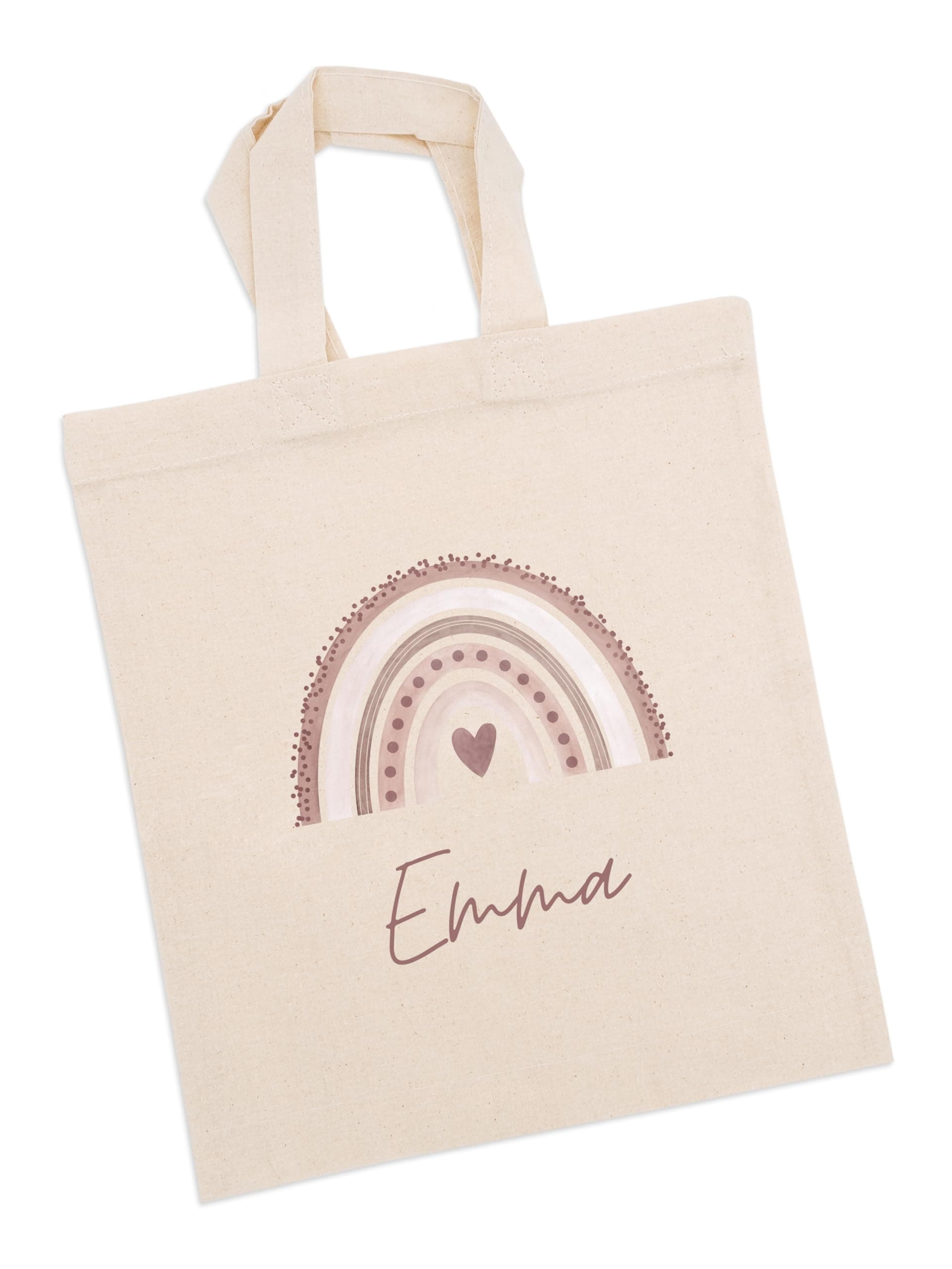 wunderwunsch Stoffbeutel Jutebeutel Kindergarten, Wechselkleidung, Jutetasche Hort, Turnbeutel Schule, Sportbeutel Kinder mit individualisiertem Textildruck mit Namen nach Wunsch Regenbogen Rosa Kindergröße