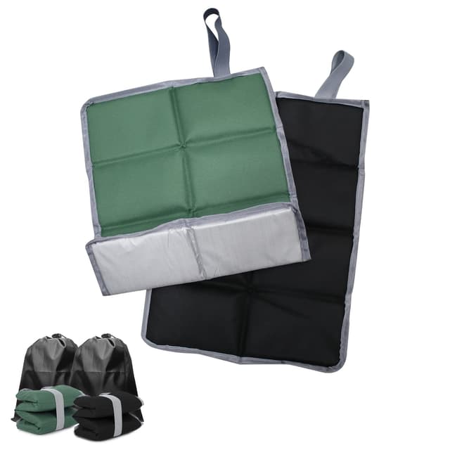 AIMEKE® 2er Set Thermo Sitzkissen Outdoor Faltbar Sitzmatte Komfort Sitzunterlage Wasserdicht Thermositzkissen für Picknick Freien Camping Wandern Zubehör mit Tragetasche (Schwarz/Grün)