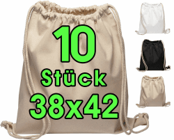 Baumwollbeutel - Turnbeutel 10 Stück 38x42 cm Sportbeutel mit Kordel - Rucksack, Beutel, Jutebeutel Oeko-TEX® geprüft Stoffbeutel Damen & Herren, Kinder - Gym Bag, blanko zum bemalen für Sport & Reise Natur Angebot bei HelloDeals