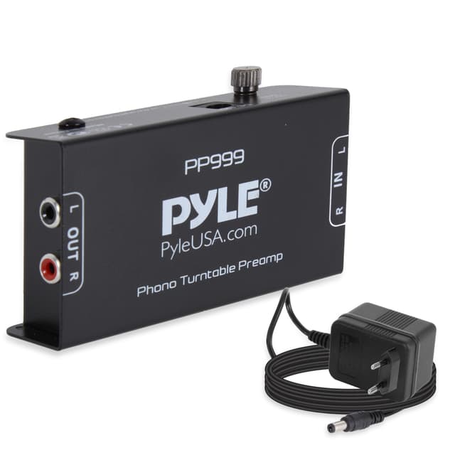 Pyle Phono Vorverstärker Plattenspieler, Phono Preamp Stereo Verstärker als Plattenspieler Zubehör, Plattenspieler mit Boxen, Rauschfreie Audio Verstärker, Kompatibel mit Magnetischen Tonabnehmern Mit robustem Metallgehäuse